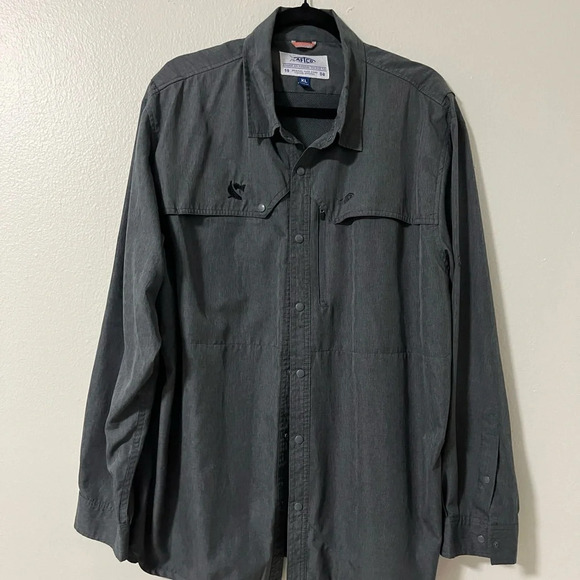 AFTCO Long Sleeve Fishing Shirt Dark Gray Button Down Mesh Size X-Large XL - Picture 1 of 6